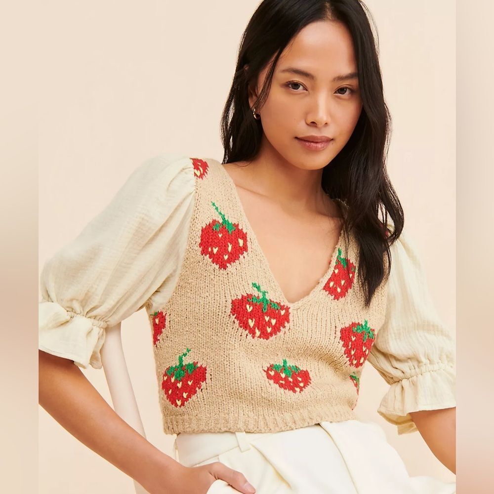 New Free People Strawberry Jam Mixed Media Top Size M